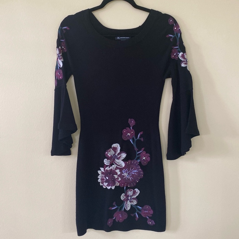 INC Embellished Floral Sweater Dress